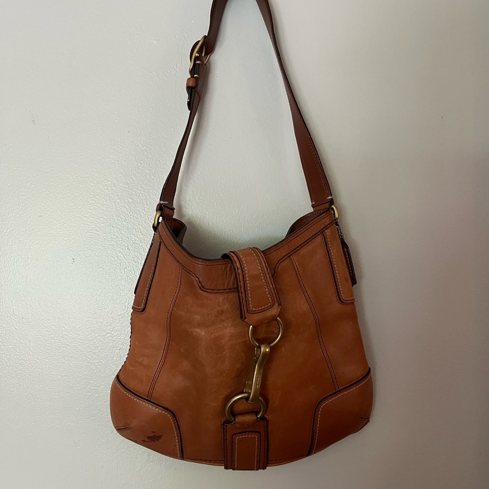 Coach Large Buckle Brown Leather Shoulder Bag